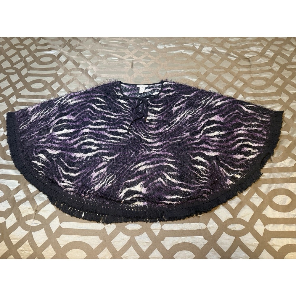 Alberto Makali Vintage 90s Shaggy Zebra Boatneck Poncho Sweater Size Medium
